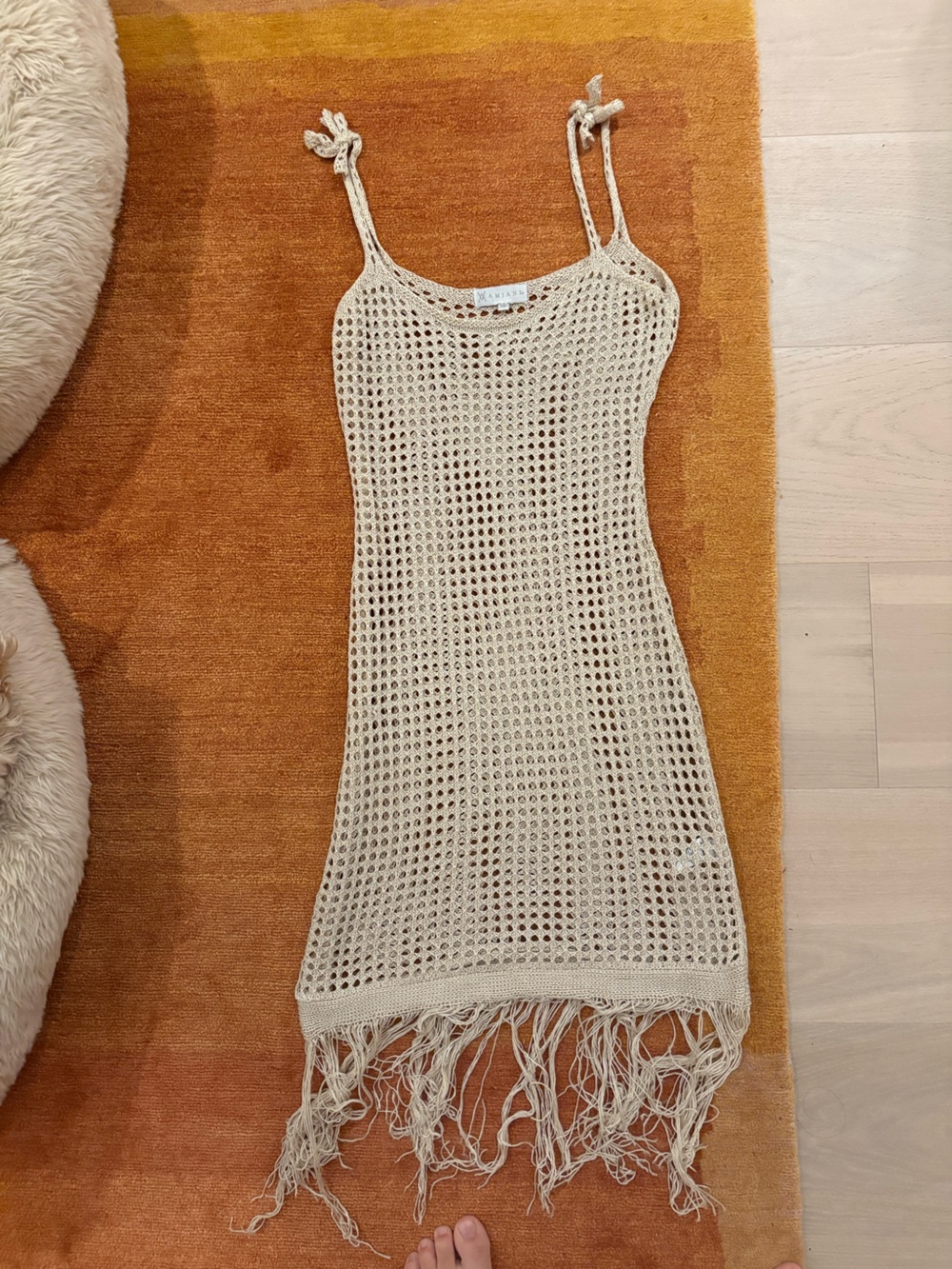 Beige Crochet Fringe Swim Coverup Dress
